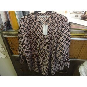 Notations womens M shirt top adjustable sleeves‎ pleated front pink black white